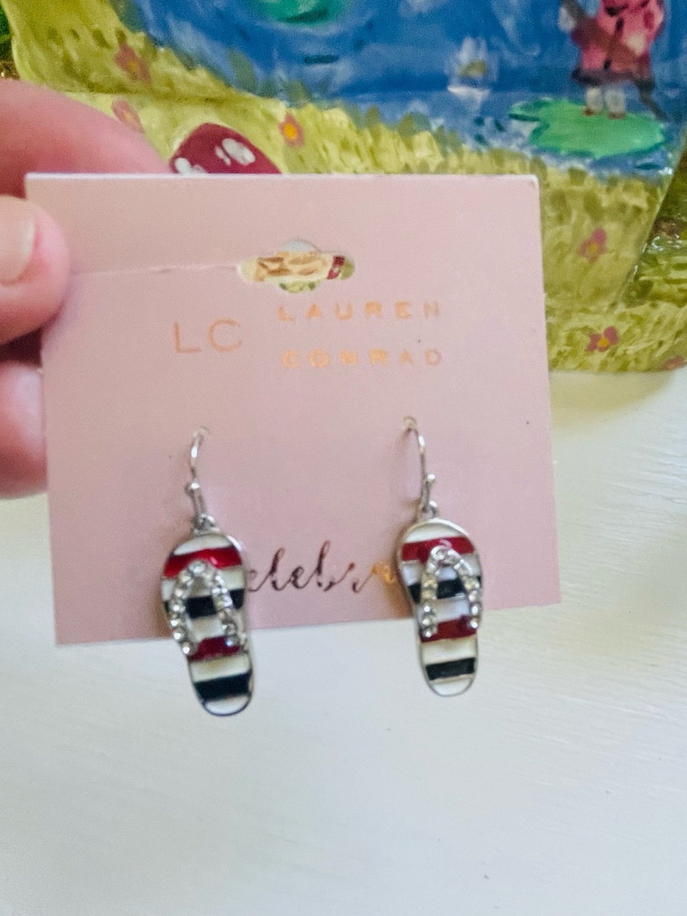 LC Lauren Conrad Striped Flip Flop Dangle Earrings - Red, White, Navy